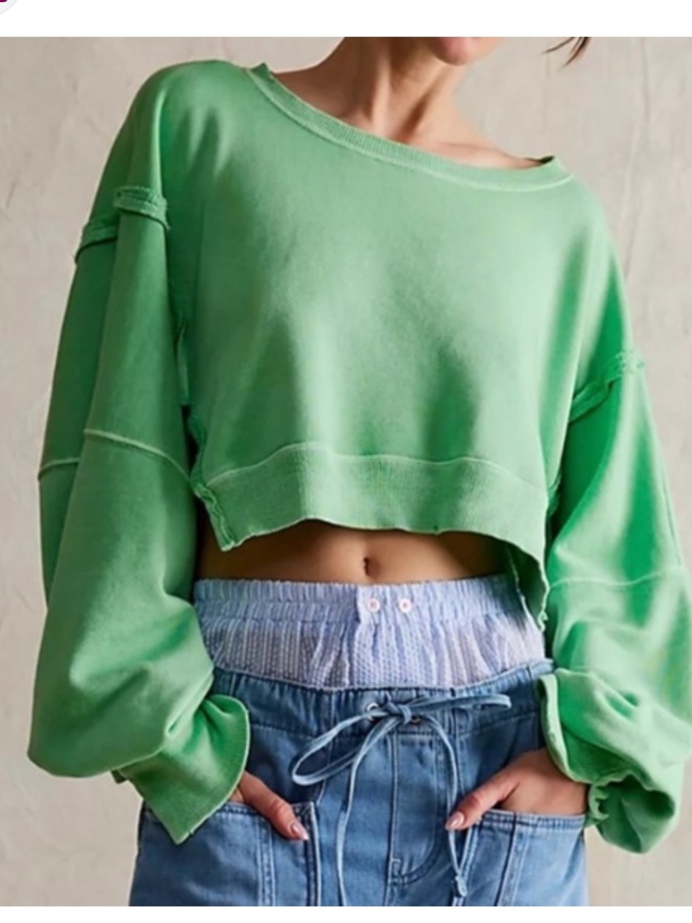 We the free Camden cropped sweatshirt fleece light green meadow NWOT top - Picture 2 of 7
